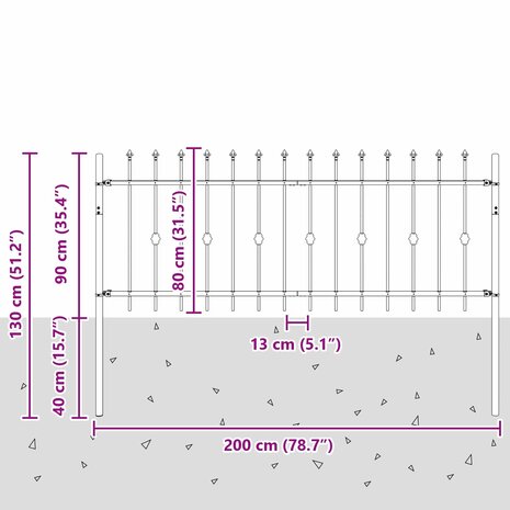 Spijlenhekwerk Zwart 200 x 130 cm Gepoedercoat staal 7