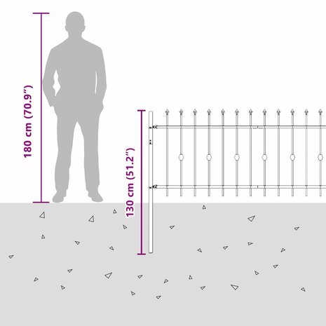 Spijlenhekwerk Zwart 200 x 130 cm Gepoedercoat staal 8