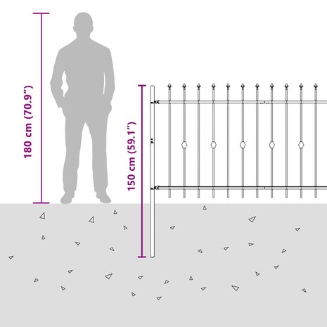 Spijlenhekwerk Zwart 200 x 150 cm Gepoedercoat staal 8