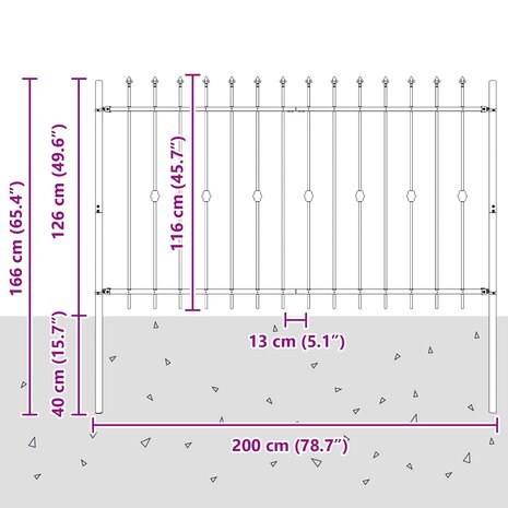 Spijlenhekwerk Zwart 200 x 130 cm Gepoedercoat staal 7