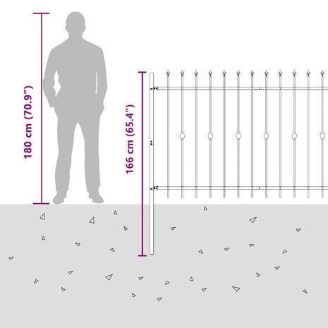 Spijlenhekwerk Zwart 200 x 130 cm Gepoedercoat staal 8