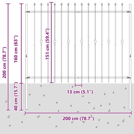 Spijlenhekwerk Zwart 200 x 200 cm Gepoedercoat staal 7