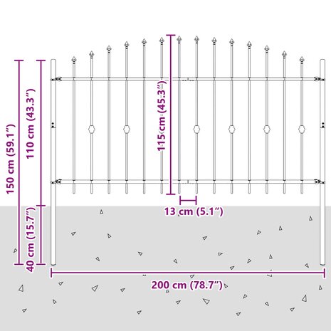 Spijlenhekwerk Zwart 200 x 150 cm Gepoedercoat staal 7
