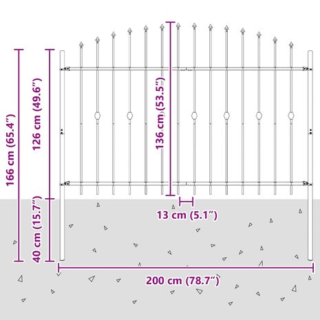 Spijlenhekwerk Zwart 200 x 130 cm Gepoedercoat staal 7