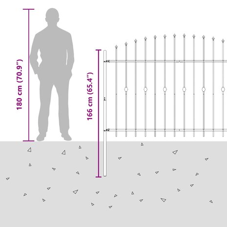 Spijlenhekwerk Zwart 200 x 130 cm Gepoedercoat staal 8