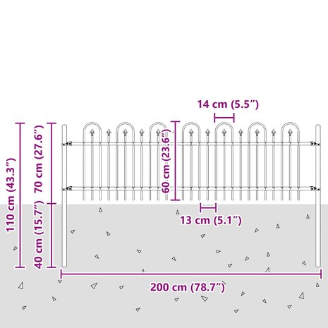 Spijlenhekwerk Zwart 200 x 130 cm Gepoedercoat staal 7