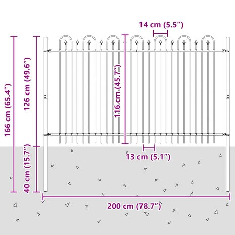 Spijlenhekwerk Zwart 200 x 130 cm Gepoedercoat staal 7