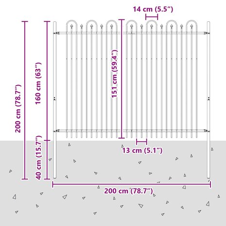 Spijlenhekwerk Zwart 200 x 200 cm Gepoedercoat staal 7