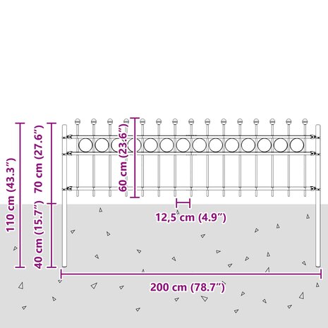 Spijlenhekwerk Zwart 200 x 130 cm Gepoedercoat staal 7
