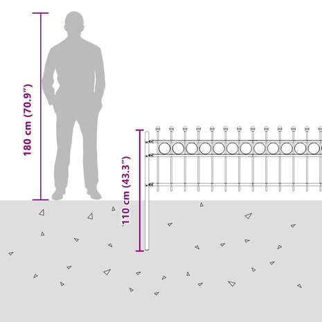 Spijlenhekwerk Zwart 200 x 130 cm Gepoedercoat staal 8
