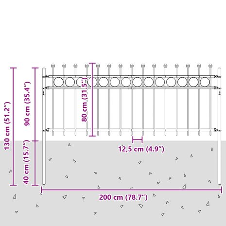 Spijlenhekwerk Zwart 200 x 130 cm Gepoedercoat staal 7