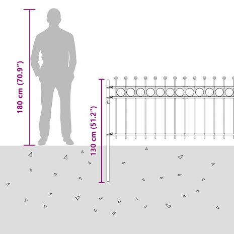Spijlenhekwerk Zwart 200 x 130 cm Gepoedercoat staal 8