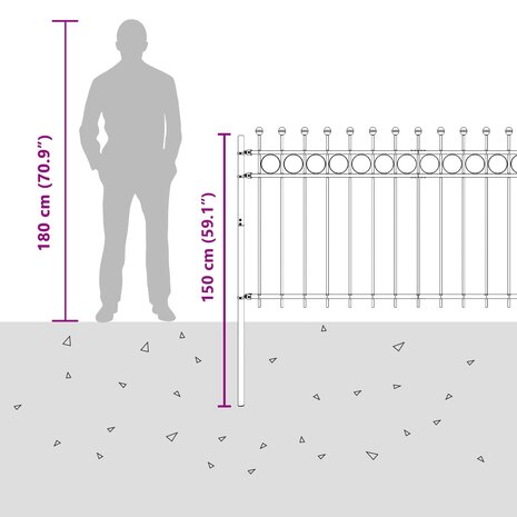 Spijlenhekwerk Zwart 200 x 150 cm Gepoedercoat staal 8