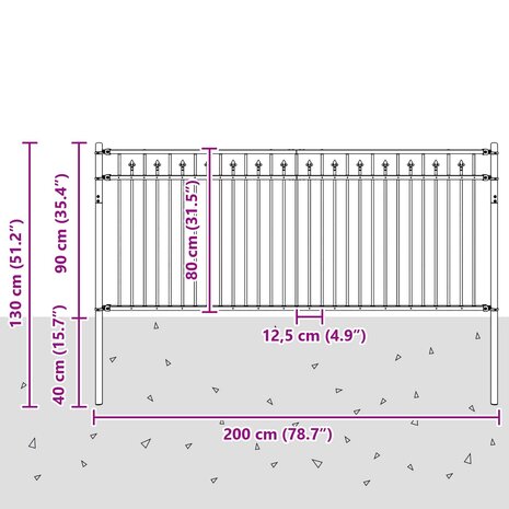 Spijlenhekwerk Zwart 200 x 130 cm Gepoedercoat staal 7