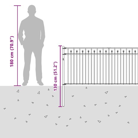 Spijlenhekwerk Zwart 200 x 130 cm Gepoedercoat staal 8
