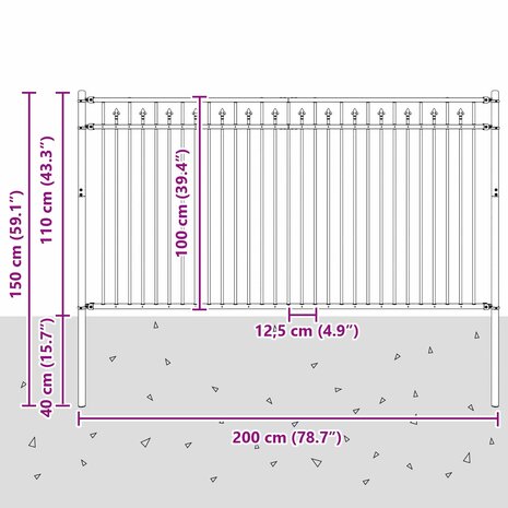 Spijlenhekwerk Zwart 200 x 150 cm Gepoedercoat staal 7