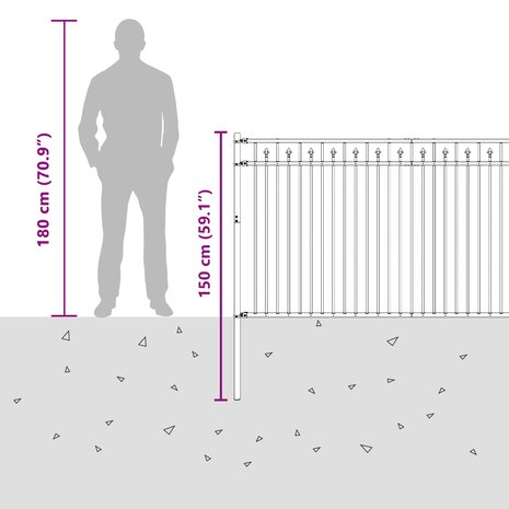 Spijlenhekwerk Zwart 200 x 150 cm Gepoedercoat staal 8