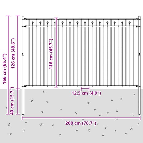 Spijlenhekwerk Zwart 200 x 166 cm Gepoedercoat staal 7