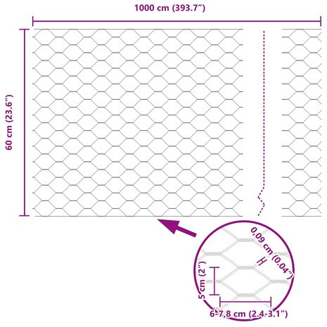 Hexagon Hek Groen 0,6 x 10 m PVC 9