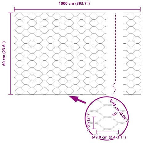 Hexagon Hek Grijs 0,6 x 10 m PVC 9