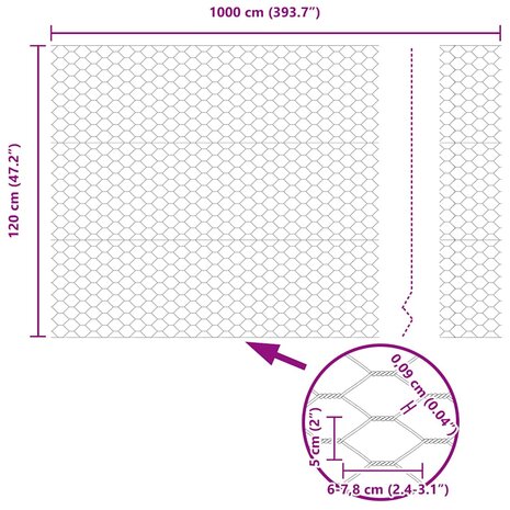 Hexagon Hek Grijs 1,2 x 10 m PVC 9