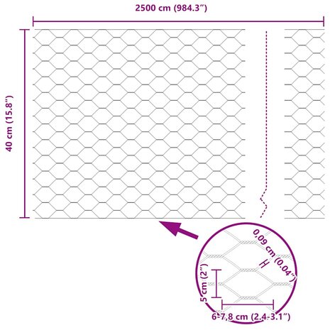 Hexagon Hek Grijs 0,4 x 25 m PVC 9
