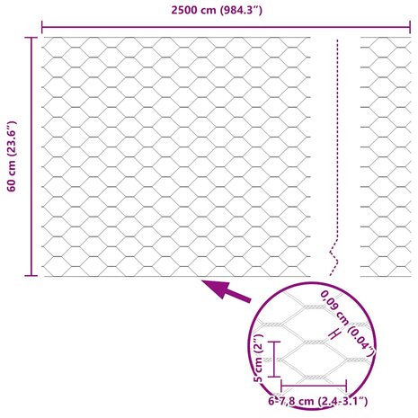 Hexagon Hek Grijs 0,6 x 25 m PVC 9