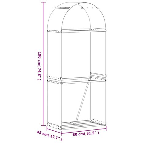 Houthouder Antraciet 80x45x190 cm Gegalvaniseerd Staal 9