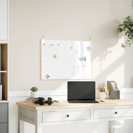 Magnetisch whiteboard met massief grenenhouten frame 80x55 cm 1