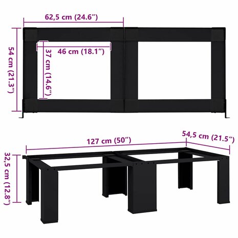 Wasmachineverhoger 2 pcs Zwart 127 x 54,5 x 32,5 cm Staal 7