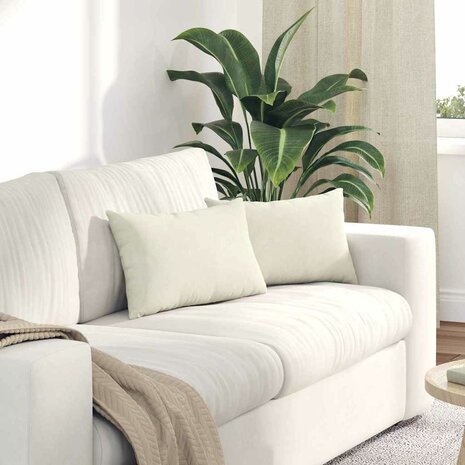 Sofa Kussens 2 stuks Cr&egrave;me 50 x 30 cm Cordstof 1