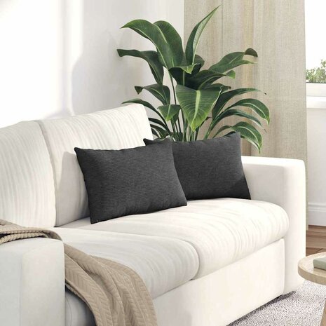 Sofa Kussens 2 stuks Donkergrijs 50 x 30 cm Cordstof 1