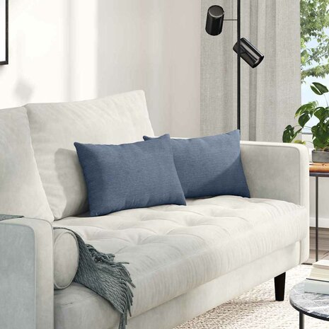 Sofa Kussens 2 stuks Blauw 50 x 30 cm Cordstof 1