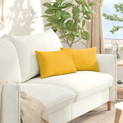 Sofa Kussens 2 stuks Lichtgeel 50 x 30 cm Cordstof 1