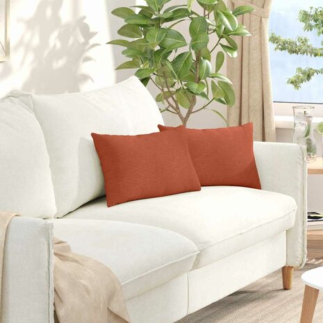 Sofa Kussens 2 stuks Rood-oranje 50 x 30 cm Cordstof 1