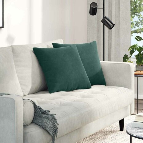 Sofa Kussens 2 stuks Donkergroen 45 x 45 cm Cordstof 1