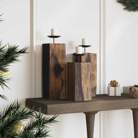 Kaarsenhouder 3 pcs Naturel Massief gerecycled hout 3