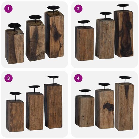 Kaarsenhouder 3 pcs Naturel Massief gerecycled hout 4