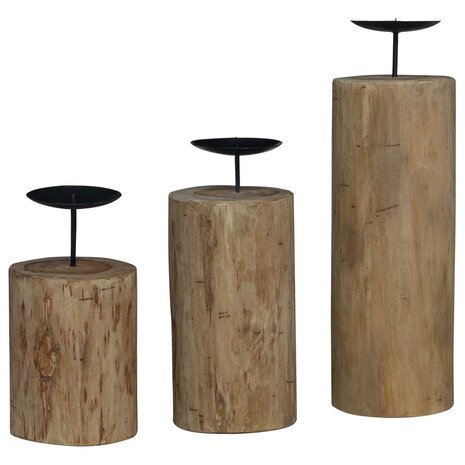 Kaarsenhouder 3 pcs Naturel Massief teakhout 2