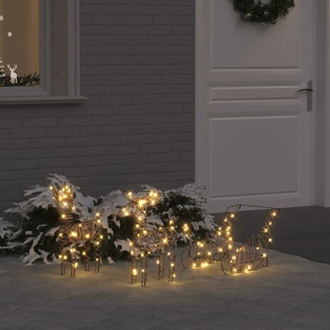 Rendier trek slede met 160 LED Warmwit 53 x 28 x 33 cm Rattan 1