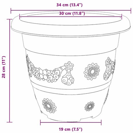 Ronde Bloempot 6 pcs Zwart &Oslash; 26 x 21.5 cm Kunststof 9