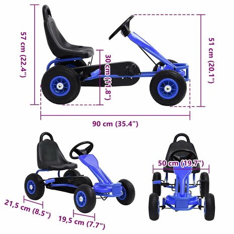 Skelter met pedalen en pneumatische banden blauw 7
