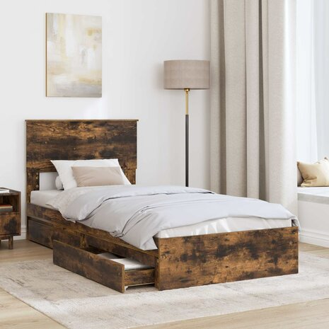 Opslag bed met lade Gerookt eiken 90 x 200 cm Bewerkt hout 3