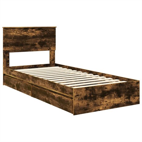 Opslag bed met lade Gerookt eiken 90 x 200 cm Bewerkt hout 4