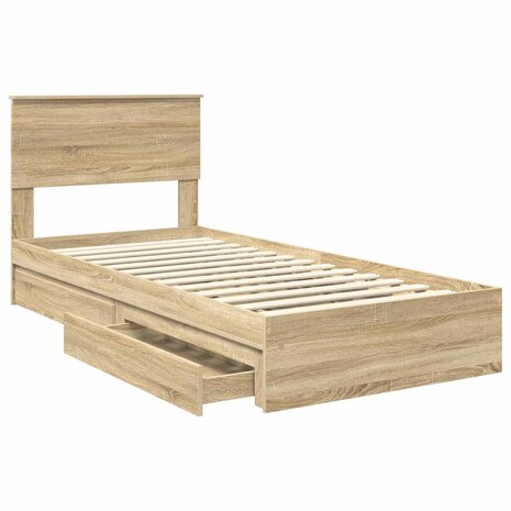 Opslag bed met hoofdeinde Sonoma Eiken 75 x 190 cm Bewerkt hout 5