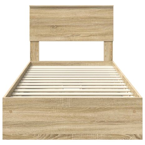 Opslag bed met hoofdeinde Sonoma Eiken 75 x 190 cm Bewerkt hout 8