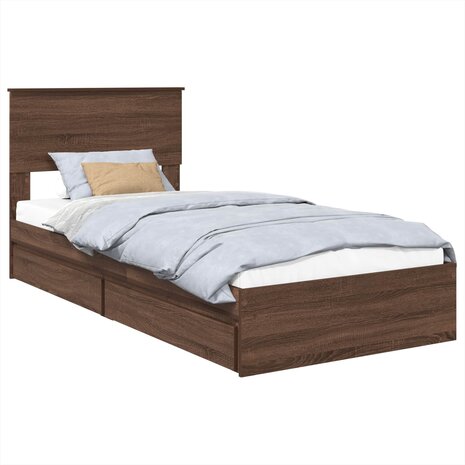 Opslag bed met hoofdeinde Bruin Eiken 75 x 190 cm Bewerkt hout 2
