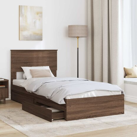 Opslag bed met hoofdeinde Bruin Eiken 75 x 190 cm Bewerkt hout 3