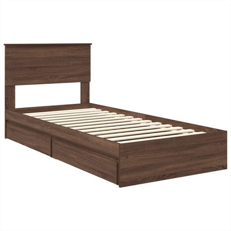 Opslag bed met hoofdeinde Bruin Eiken 75 x 190 cm Bewerkt hout 4