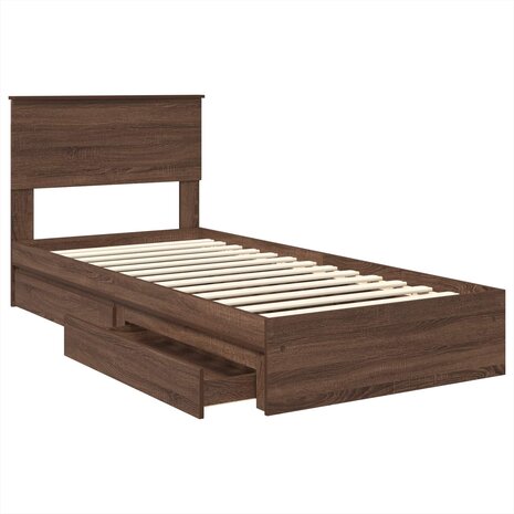 Opslag bed met hoofdeinde Bruin Eiken 75 x 190 cm Bewerkt hout 5